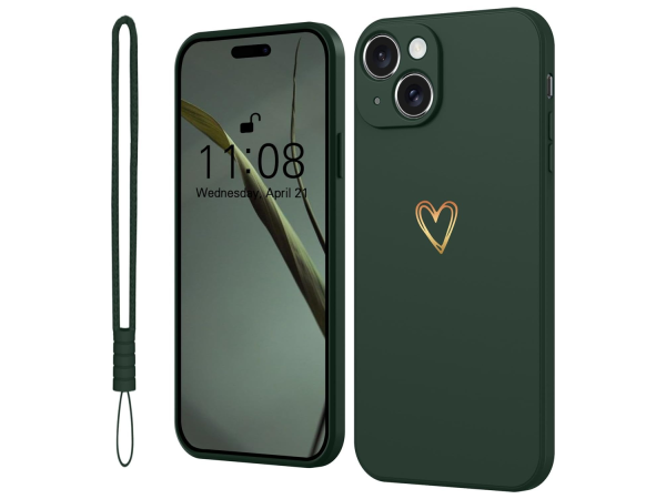 Elestbela Case for iPhone 15 Cell Phone Case Gold Love Heart Silicone, iPhone 15 Case Girls Soft Slim Shockproof Scratch-Resistant Cute Gold Love Protective Case for iPhone 15 6.1"