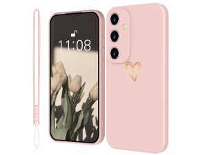 Elestbela for Samsung Galaxy S23 FE Case Silicone Cell Phone Case Samsung Galaxy S23 FE with Gold Love Heart, Thin Gold Love Protective Case Slim Scratch-Resistant All-Round Protection Case for Samsung S23 FE 5G